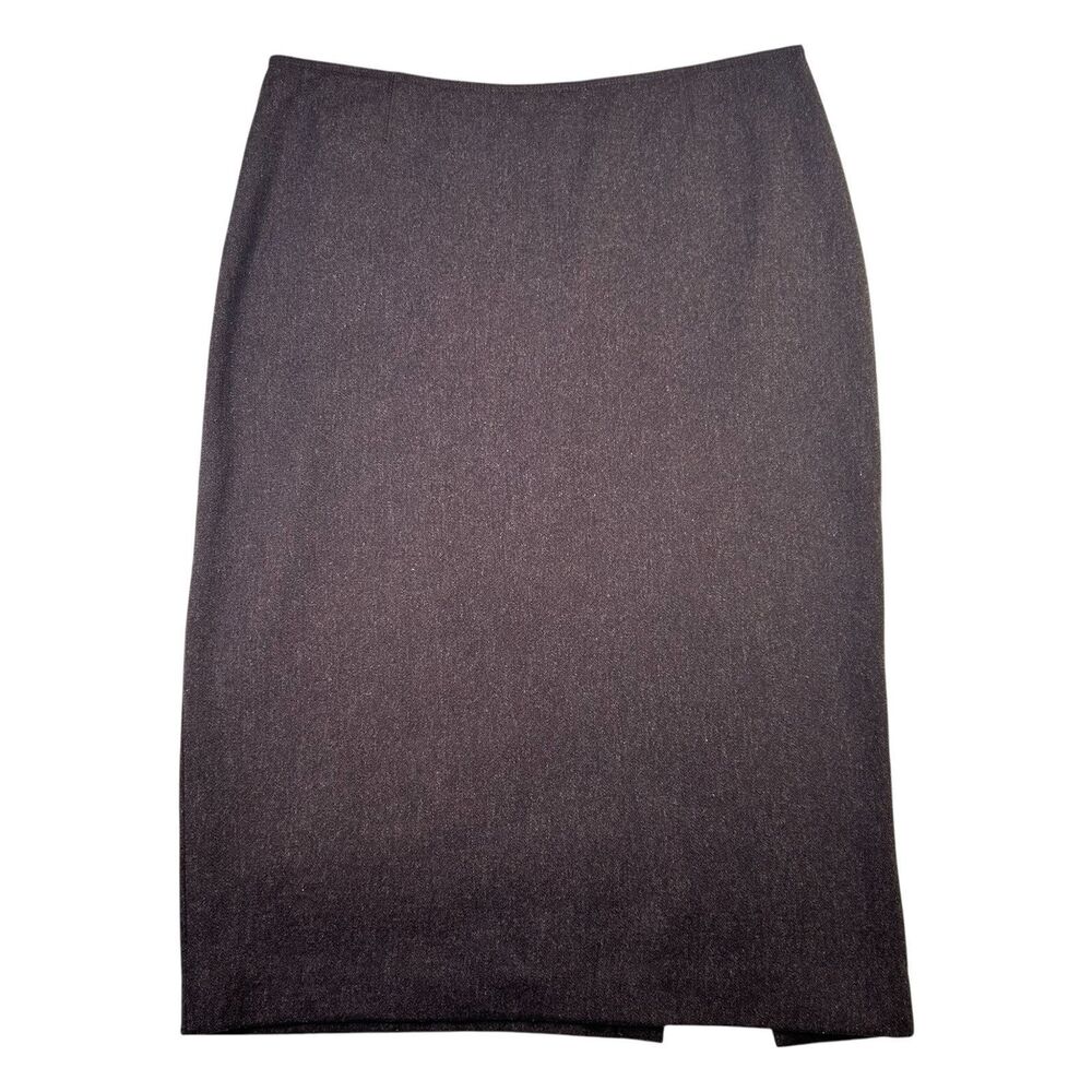 Tahari Pencil Skirt Wool Blend Back Slit Brown Womens Sz 12 Career Work Academia